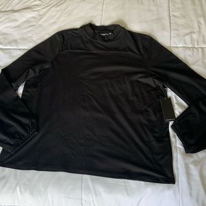 Rafaella Long-Sleeves Top with Part Mesh Around Neck